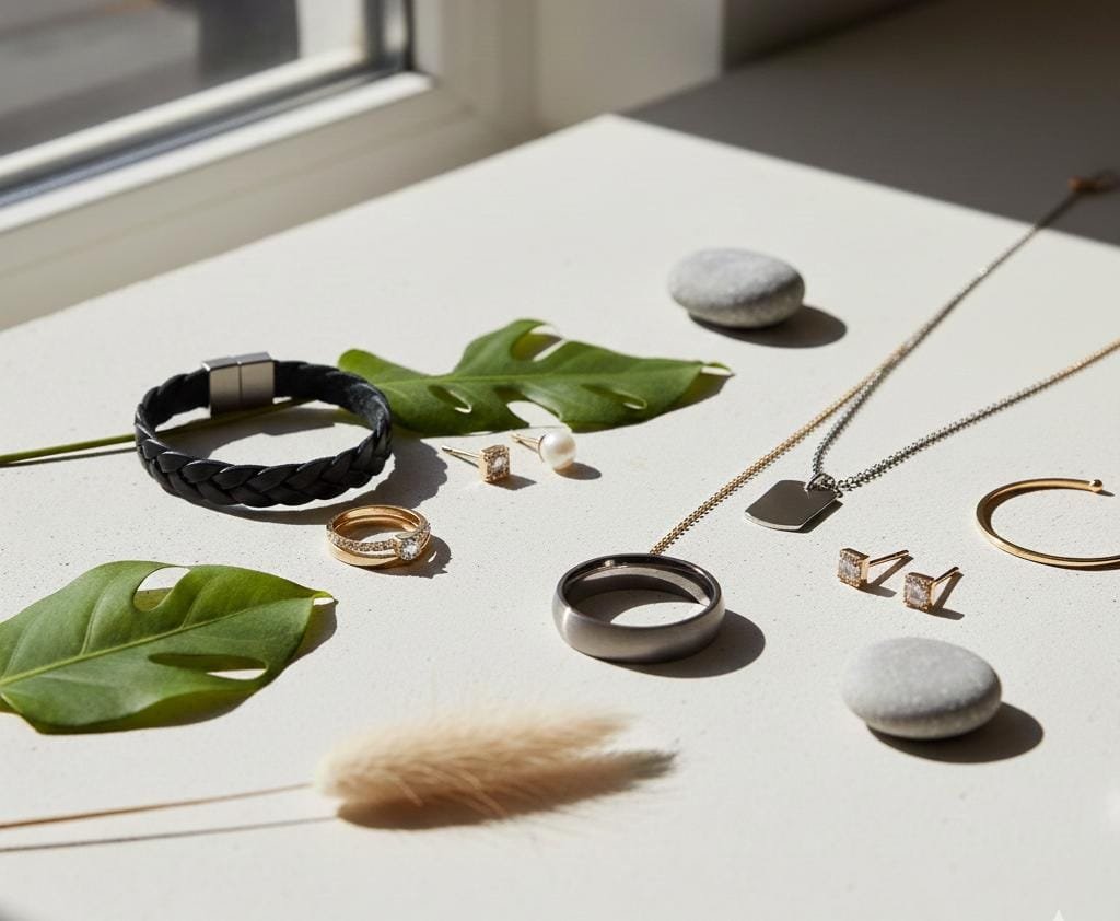 "Unisex minimal jewelry collection including gold chains and silver watches, perfect gift ideas for sisters, brothers, and friends from Ravzo."